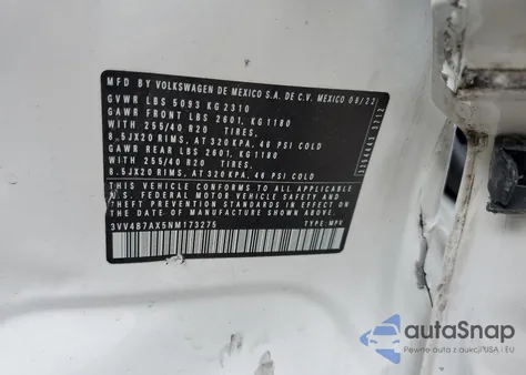 2022 Volkswagen Tiguan Sel R-Line from USA, damaged, VIN 3VV4B7AX5NM173275